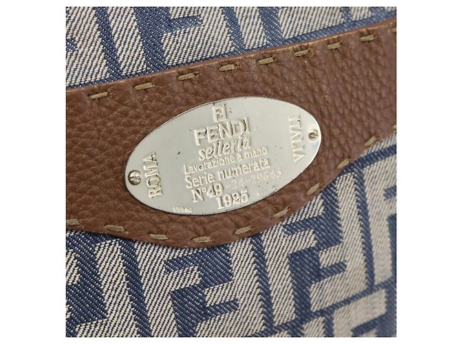 FENDI Borsa a tracolla Zucca Canvas Celeria Blu Argento Auth ka4804A - vista 17