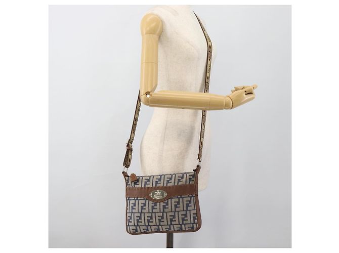 FENDI Borsa a tracolla Zucca Canvas Celeria Blu Argento Auth ka4804A - vista 24