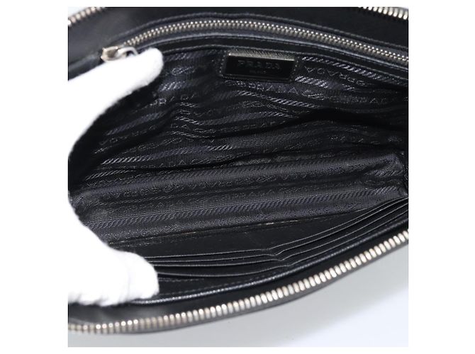 Clutch PRADA in pelle nera con dettagli argento Auth ka4774 Nero - vista 11