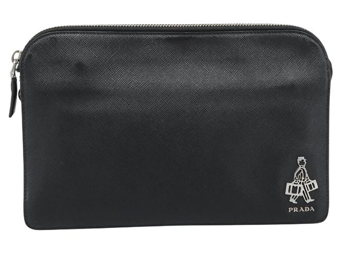 Clutch PRADA in pelle nera con dettagli argento Auth ka4774 Nero - vista 13
