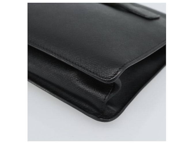Clutch PRADA in pelle nera con dettagli argento Auth ka4774 Nero - vista 15