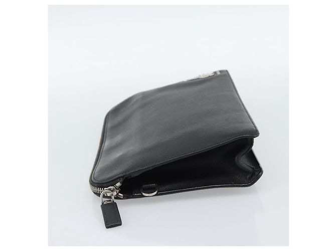 Clutch PRADA in pelle nera con dettagli argento Auth ka4774 Nero - vista 3