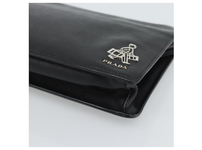 Clutch PRADA in pelle nera con dettagli argento Auth ka4774 Nero - vista 7