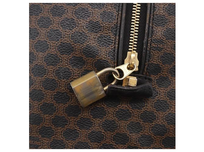 Céline Borsa Boston CELINE in tela Macadam PVC Pelle Nera Oro Auth 183367 Nero D'oro - vista 17