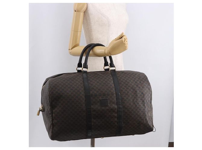Céline Borsa Boston CELINE in tela Macadam PVC Pelle Nera Oro Auth 183367 Nero D'oro - vista 23