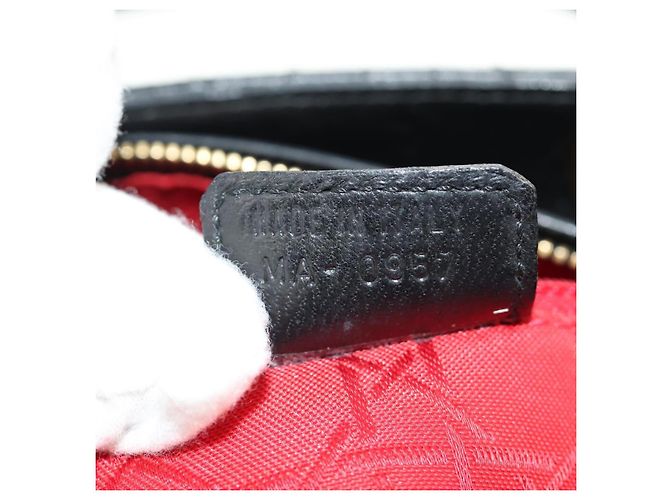 Borsa Christian Dior Canage Lady Dior in pelle di agnello nera e oro Auth 185302M Nero D'oro - vista 11