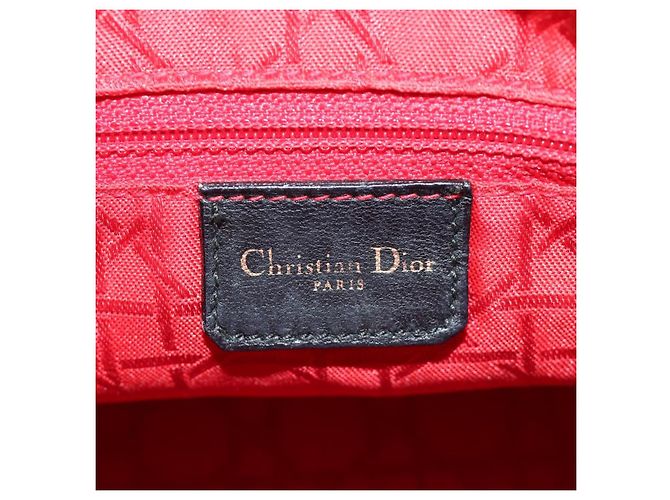 Borsa Christian Dior Canage Lady Dior in pelle di agnello nera e oro Auth 185302M Nero D'oro - vista 19