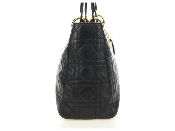 Borsa Christian Dior Canage Lady Dior in pelle di agnello nera e oro Auth 185302M Nero D'oro - vista 4