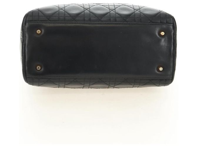 Borsa Christian Dior Canage Lady Dior in pelle di agnello nera e oro Auth 185302M Nero D'oro - vista 5