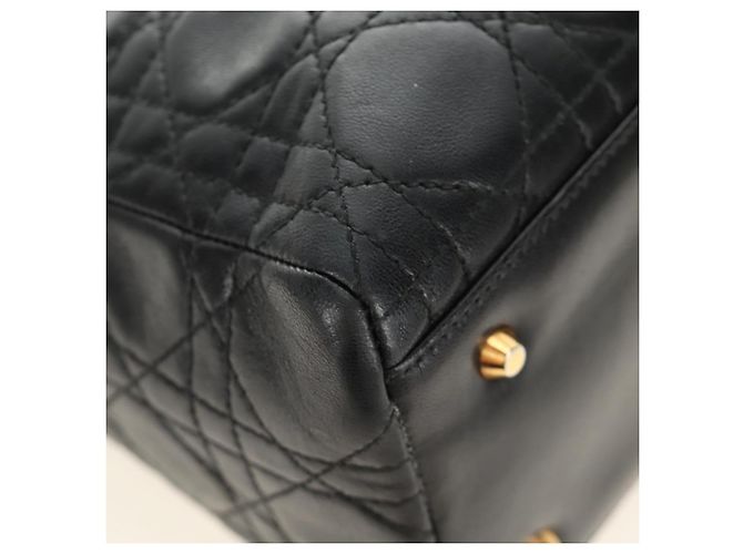 Borsa Christian Dior Canage Lady Dior in pelle di agnello nera e oro Auth 185302M Nero D'oro - vista 8