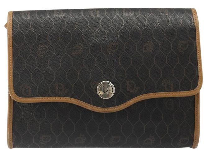 Borsa a Spalla Christian Dior Honeycomb Canvas PVC Nero Oro Auth 186880 D'oro - vista 13