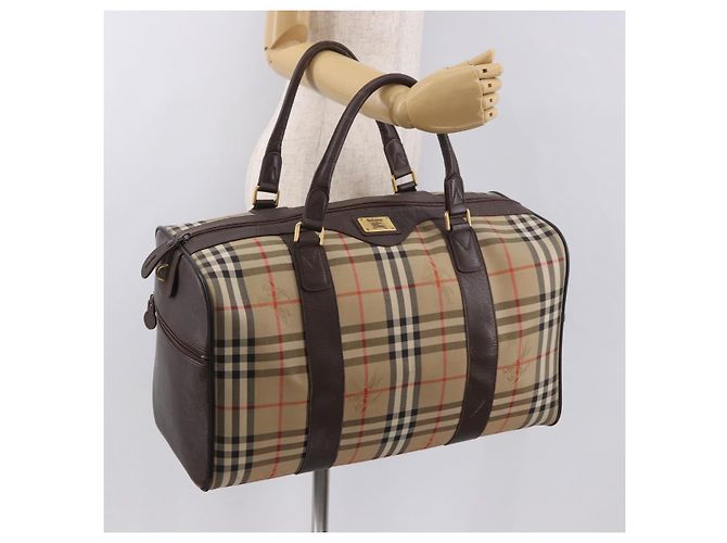 Borsa Boston Burberrys Nova Check in tela beige e oro Auth 185176 D'oro - vista 23