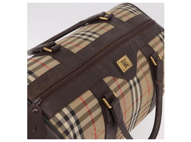 Borsa Boston Burberrys Nova Check in tela beige e oro Auth 185176 D'oro - vista 6