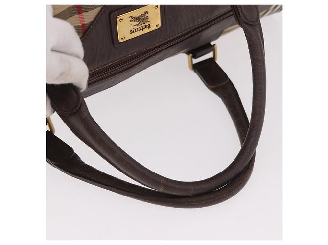 Borsa Boston Burberrys Nova Check in tela beige e oro Auth 185176 D'oro - vista 7