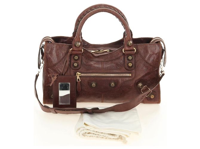 BALENCIAGA Borsa Giant Part-Time in pelle 2way Marrone Oro 173082 Auth 185300SM - vista 12