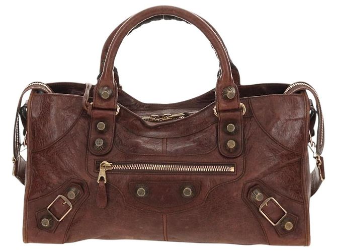 BALENCIAGA Borsa Giant Part-Time in pelle 2way Marrone Oro 173082 Auth 185300SM - vista 13