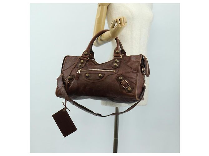 BALENCIAGA Borsa Giant Part-Time in pelle 2way Marrone Oro 173082 Auth 185300SM - vista 29