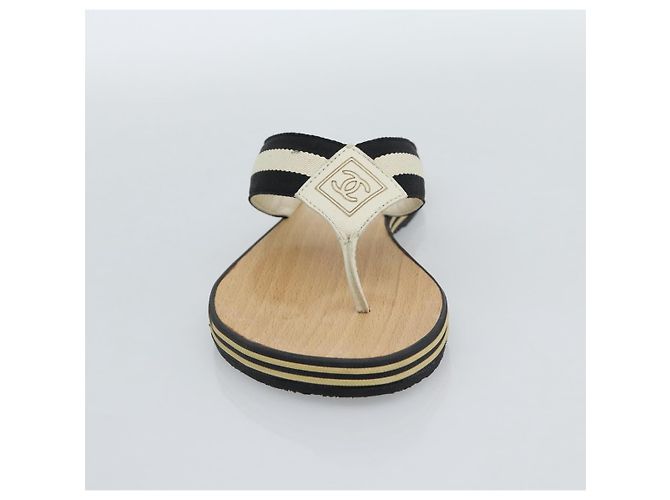 CHANEL COCO Mark Beach Sandalen Holz Beige CC Authentisch 186134M - Ansicht 14