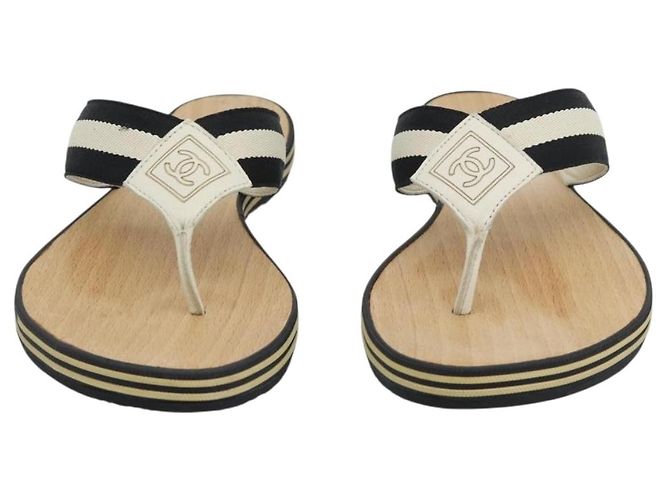 CHANEL COCO Mark Beach Sandalen Holz Beige CC Authentisch 186134M - Ansicht 2
