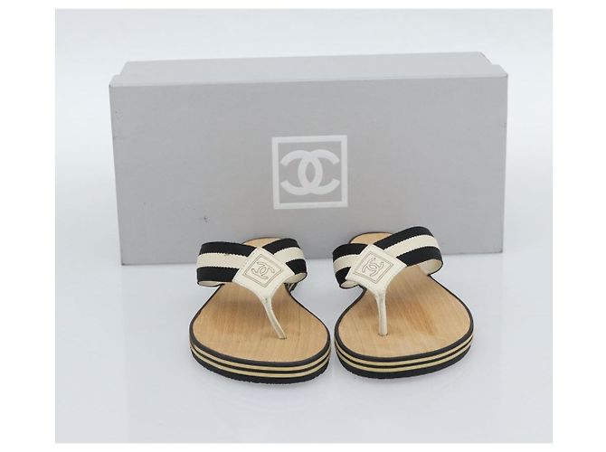 CHANEL COCO Mark Beach Sandalen Holz Beige CC Authentisch 186134M - Ansicht 20