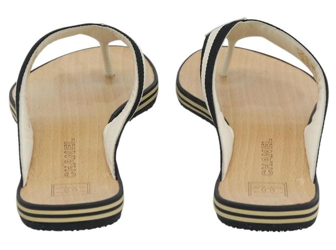 CHANEL COCO Mark Beach Sandalen Holz Beige CC Authentisch 186134M - Ansicht 3