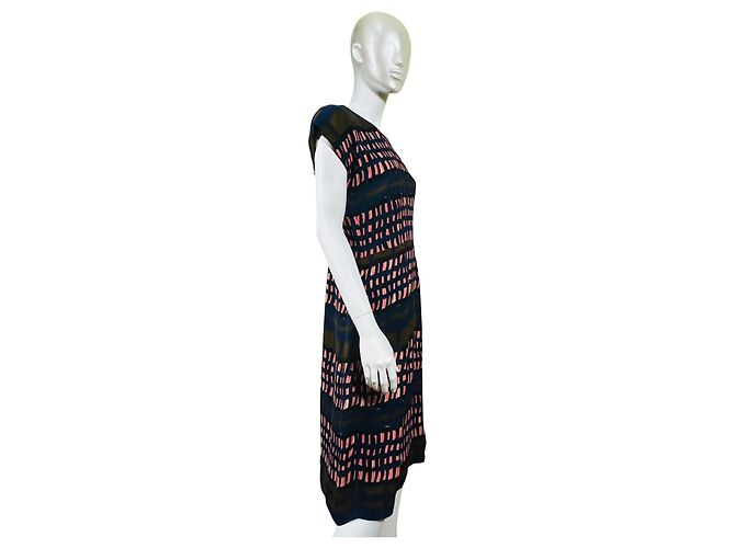 Marni Vestido midi estampado abstracto de seda Castaño Negro Rosa Azul - vista 4