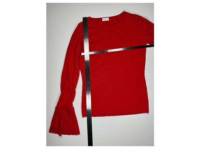 Top de punto rojo Valentino con puños plisados Roja - vista 7