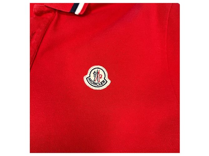 Polo rossa Moncler con colletto e polsini a righe Rosso - vista 2