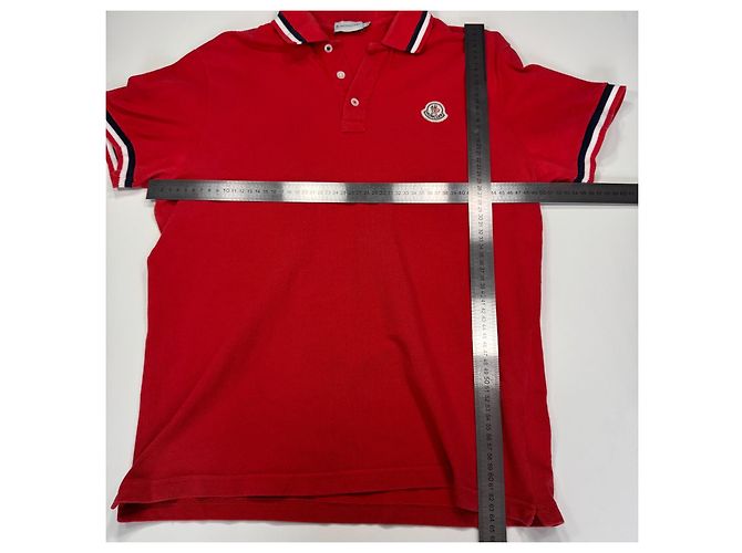 Polo rossa Moncler con colletto e polsini a righe Rosso - vista 4