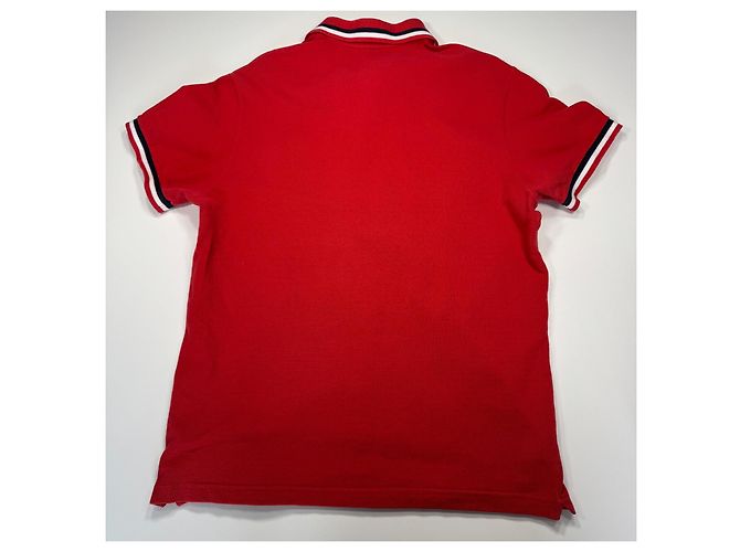 Polo rossa Moncler con colletto e polsini a righe Rosso - vista 5