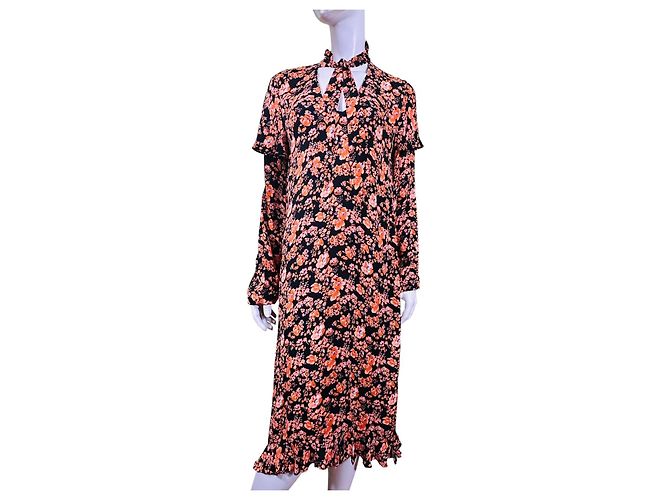Baum und Pferdgarten Midikleid mit Blumenprint Schwarz Pink - Ansicht 2