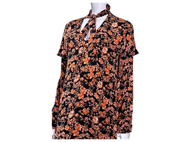 Baum und Pferdgarten Midikleid mit Blumenprint Schwarz Pink - Ansicht 3
