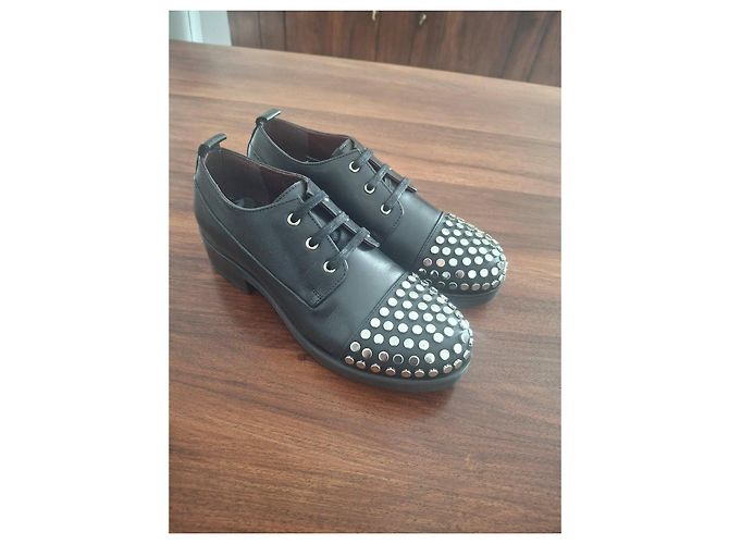 Autre Marque Scarpe stringate in pelle nera con borchie Nero - vista 2
