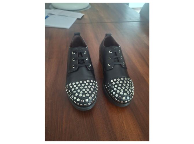 Autre Marque Scarpe stringate in pelle nera con borchie Nero - vista 3