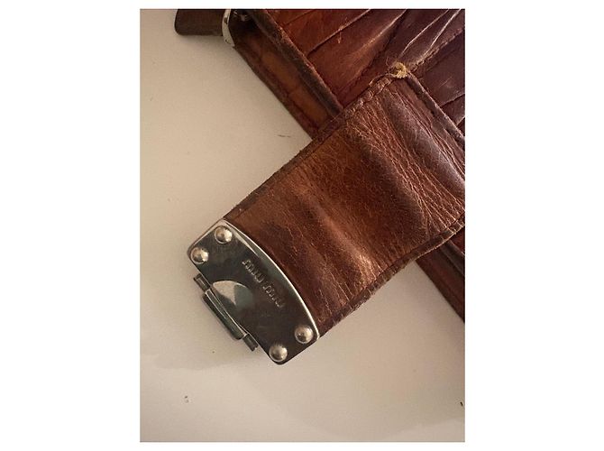 Miu Miu Burgundy Leather Clasp Wallet Brown - view 10