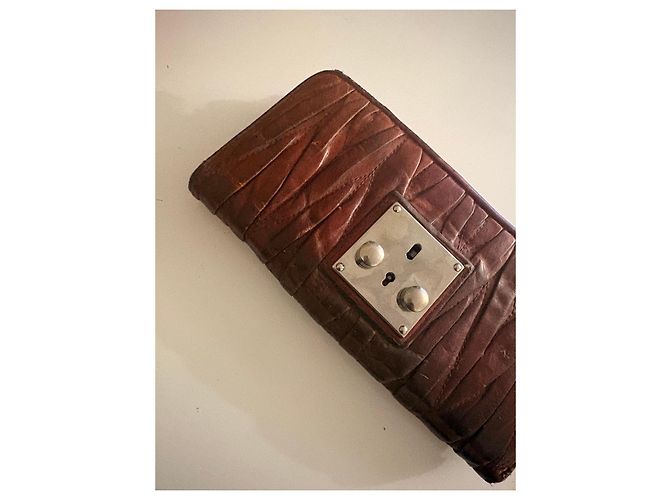 Miu Miu Burgundy Leather Clasp Wallet Brown - view 11