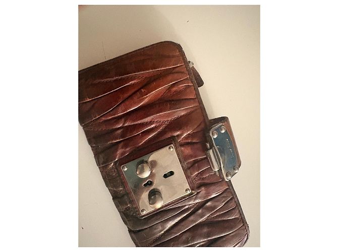 Miu Miu Burgundy Leather Clasp Wallet Brown - view 3