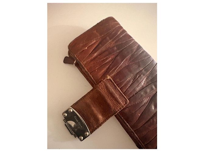 Miu Miu Burgundy Leather Clasp Wallet Brown - view 9