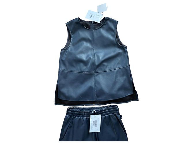 Completo Max Mara Leisure Top e Pantaloni Similpelle Blu Navy Blu scuro - vista 6