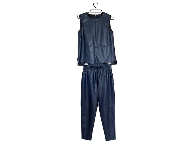 Completo Max Mara Leisure Top e Pantaloni Similpelle Blu Navy Blu scuro - vista 8