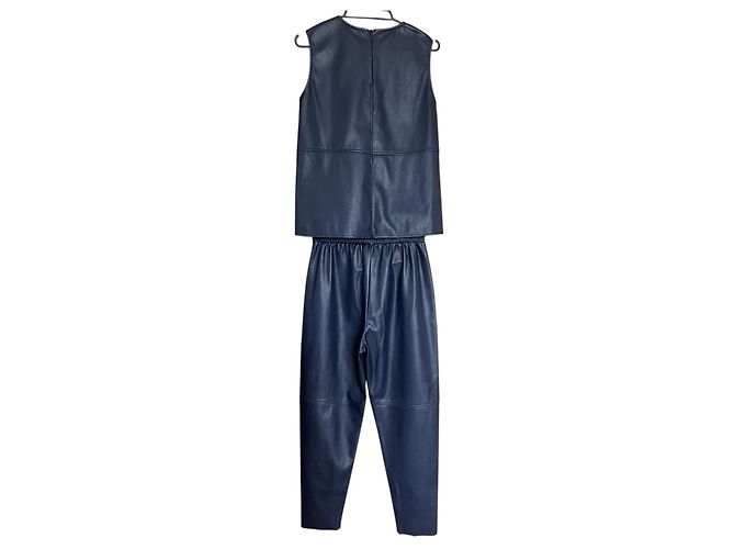 Completo Max Mara Leisure Top e Pantaloni Similpelle Blu Navy Blu scuro - vista 9