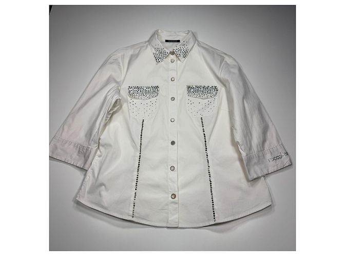 Camicia in cotone bianco con strass Roccobarocco - vista 3