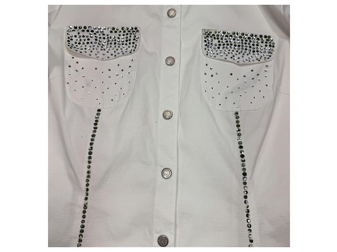 Camicia in cotone bianco con strass Roccobarocco - vista 4