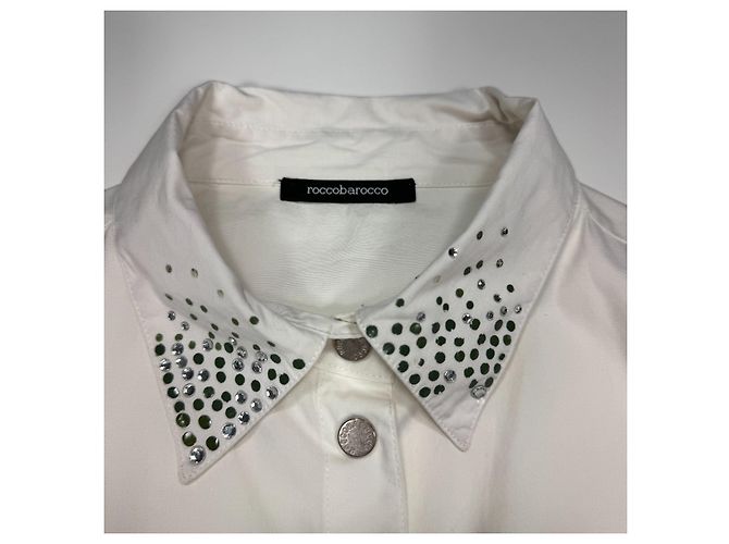 Camicia in cotone bianco con strass Roccobarocco - vista 5