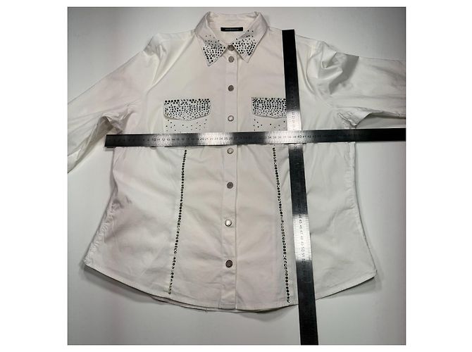 Camicia in cotone bianco con strass Roccobarocco - vista 7