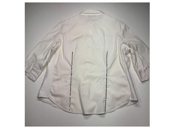 Camicia in cotone bianco con strass Roccobarocco - vista 8