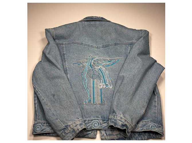Roccobarocco Jeansjacke mit bestickten Flügeln Weiß Blau - Ansicht 14