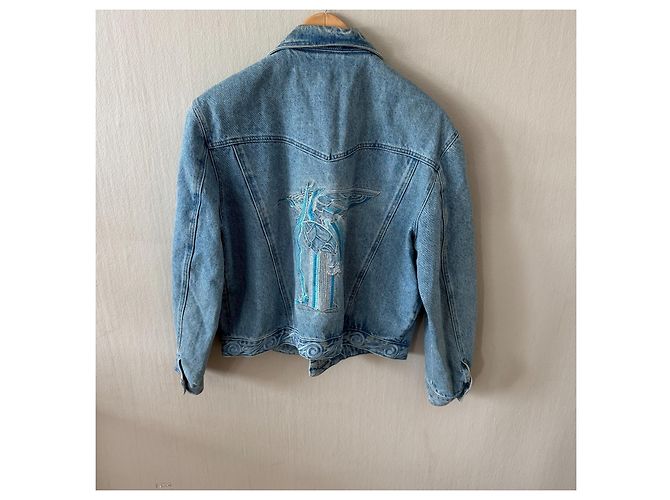 Roccobarocco Jeansjacke mit bestickten Flügeln Weiß Blau - Ansicht 2