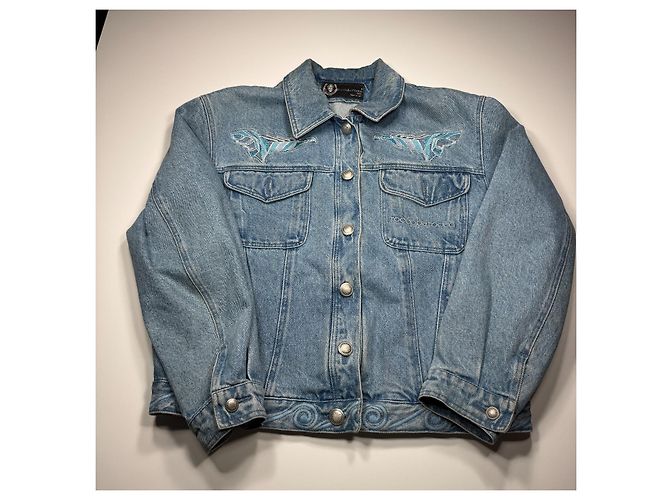 Roccobarocco Jeansjacke mit bestickten Flügeln Weiß Blau - Ansicht 3