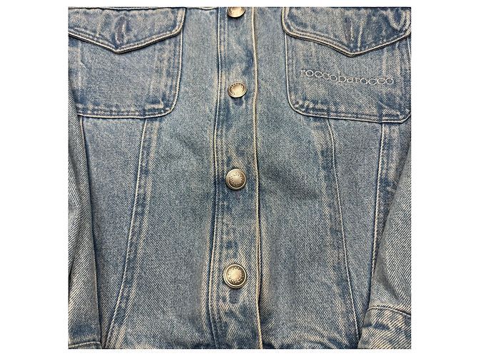 Roccobarocco Jeansjacke mit bestickten Flügeln Weiß Blau - Ansicht 4